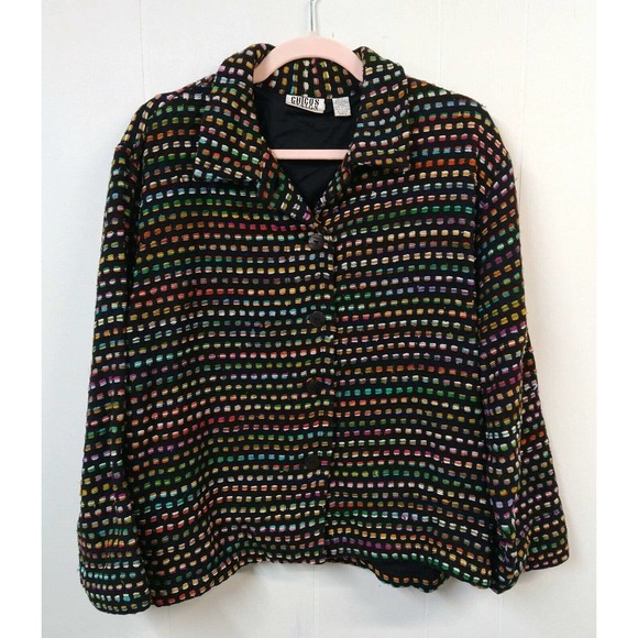 VTG Chico's WM 3 Jacket Colorful Silk Blend Long Sleeve Button Closure Collar - Picture 1 of 4